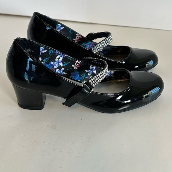 George Black Patent Mary Jane Shoes with 2” heel and Rhinestone Strap Sz 5 Women - Picture 2 of 7